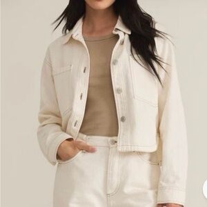 Z Supply All Day Cropped Denim Jacket Off White Size Small NWT